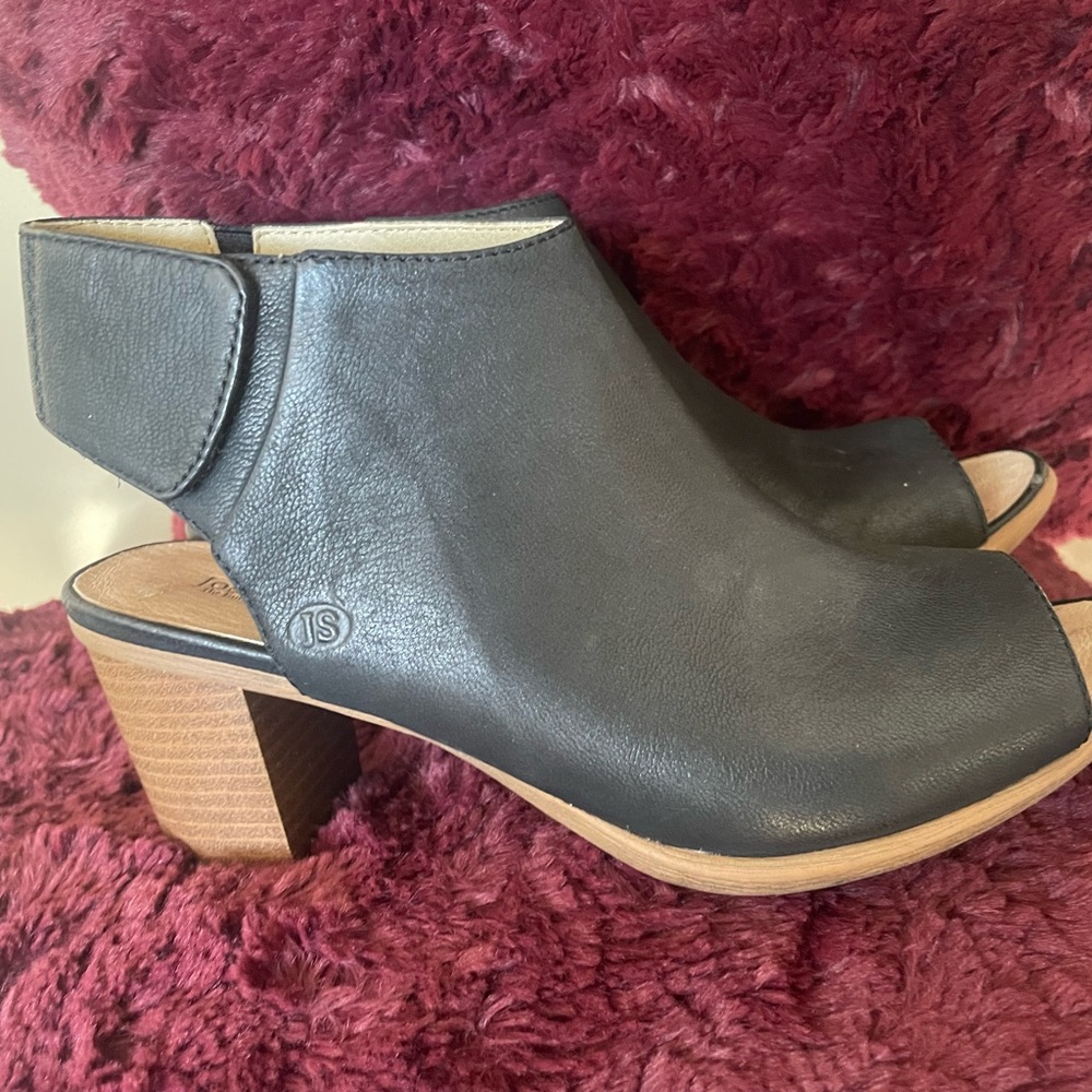 Josef Seibel Black Leather Peep Toe  with Tan Heel